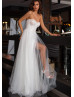 Strapless Beaded Ivory Tulle Wedding Dress With Detachable Sleeves